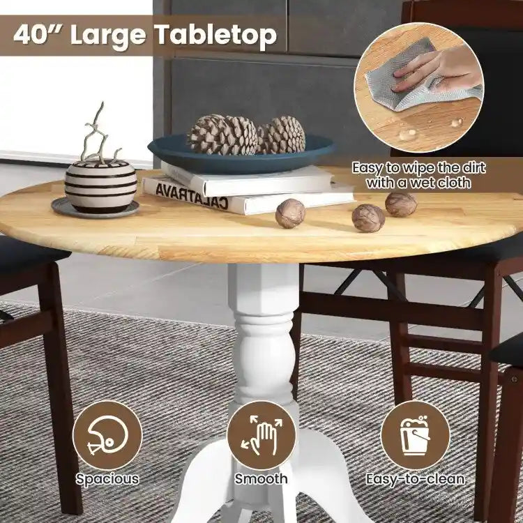 Table de salle à manger en bois avec plateau rond et pieds en tréteaux incurvés