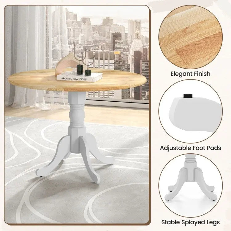 Table de salle à manger en bois avec plateau rond et pieds en tréteaux incurvés