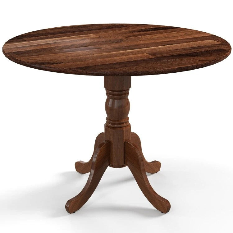 Table de salle à manger en bois avec plateau rond et pieds en tréteaux incurvés