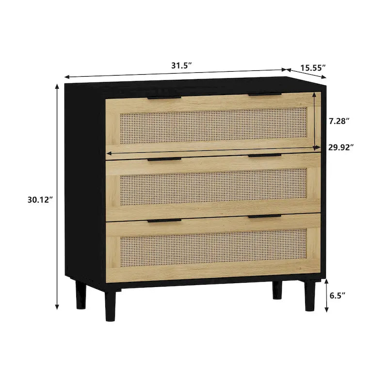 Commode en rotin à 3 tiroirs
