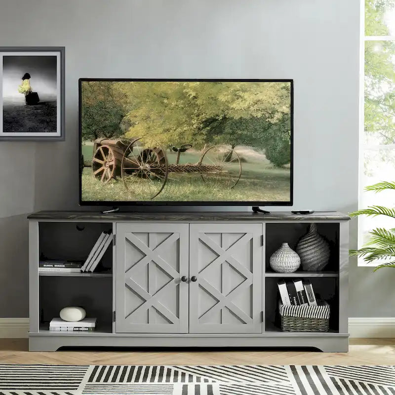 Meuble TV rustique extra large pour téléviseurs de 80 pouces - Fini en bois naturel