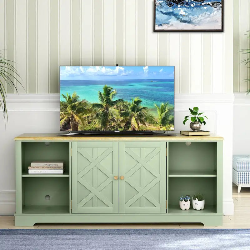 Meuble TV rustique extra large pour téléviseurs de 80 pouces - Fini en bois naturel