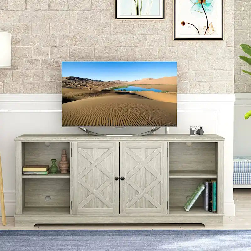 Meuble TV rustique extra large pour téléviseurs de 80 pouces - Fini en bois naturel
