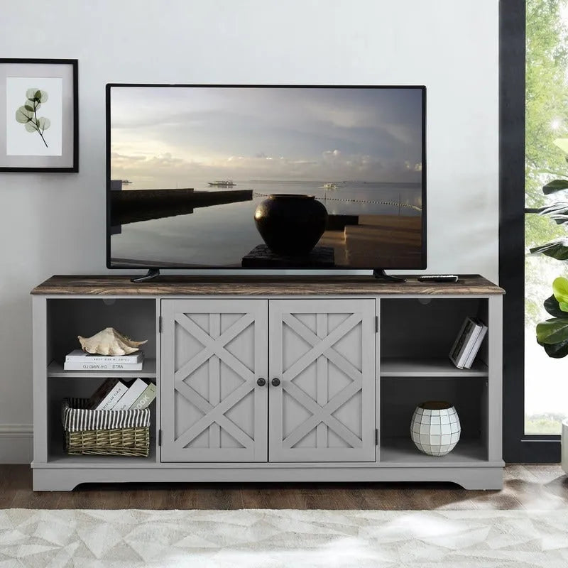 Meuble TV rustique extra large pour téléviseurs de 80 pouces - Fini en bois naturel