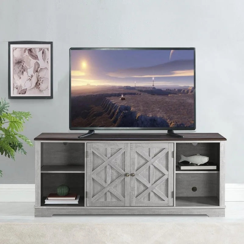 Meuble TV rustique extra large pour téléviseurs de 80 pouces - Fini en bois naturel