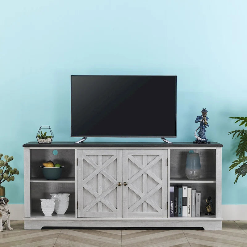 Meuble TV rustique extra large pour téléviseurs de 80 pouces - Fini en bois naturel