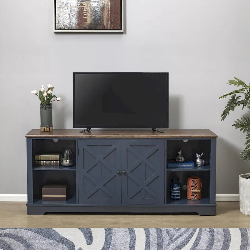 Meuble TV rustique extra large pour téléviseurs de 80 pouces - Fini en bois naturel