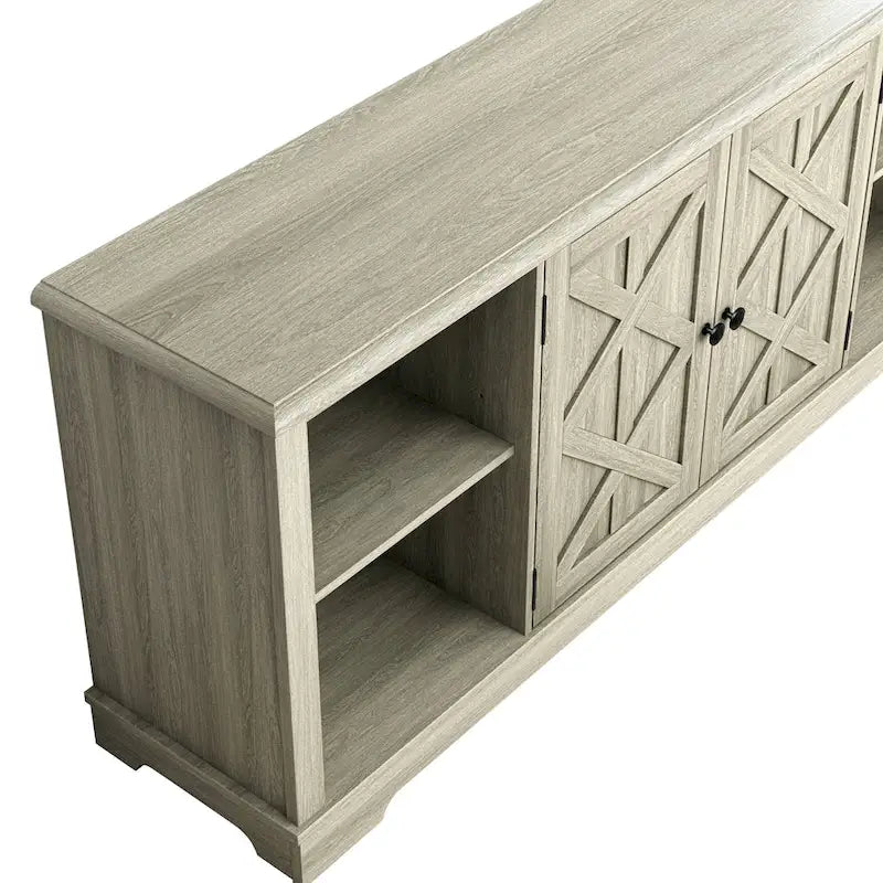 Meuble TV rustique extra large pour téléviseurs de 80 pouces - Fini en bois naturel