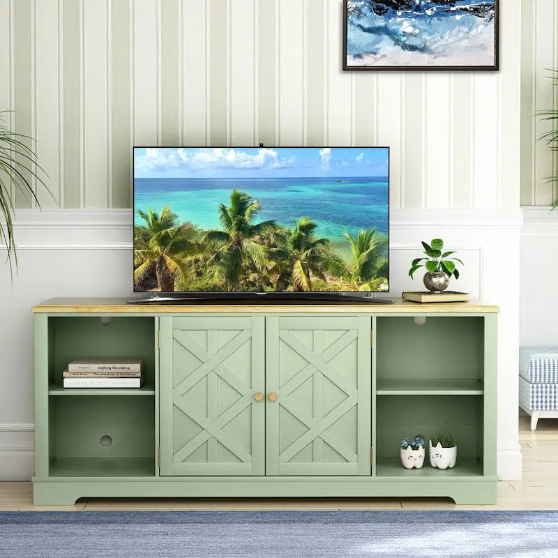 Meuble TV rustique extra large pour téléviseurs de 80 pouces - Fini en bois naturel