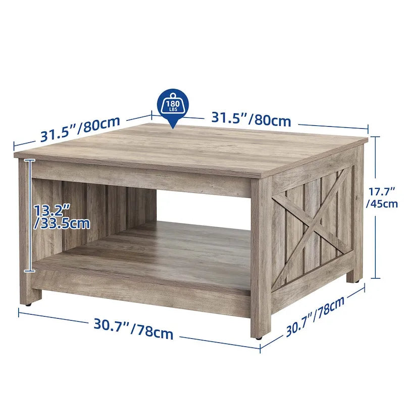 Table basse de ferme avec rangement pour salon, table basse carrée