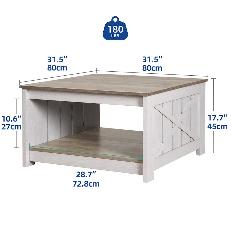 Table basse de ferme avec rangement pour salon, table basse carrée