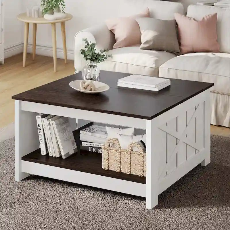 Table basse de ferme avec rangement pour salon, table basse carrée