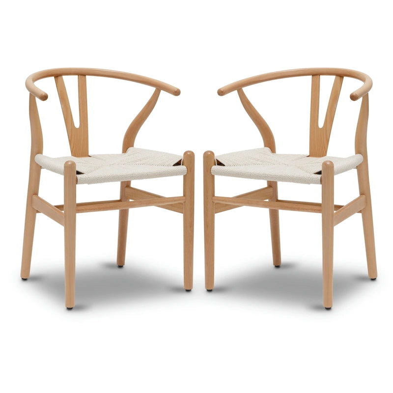 Chaise de salle à manger en corde tressée Mid-Century - Structure en bois massif