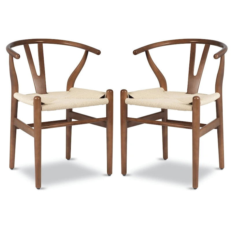 Chaise de salle à manger en corde tressée Mid-Century - Structure en bois massif