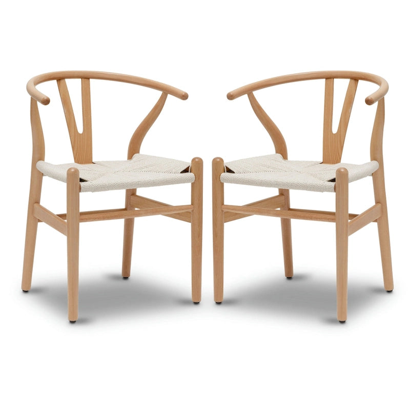 Chaise de salle à manger en corde tressée Mid-Century - Structure en bois massif