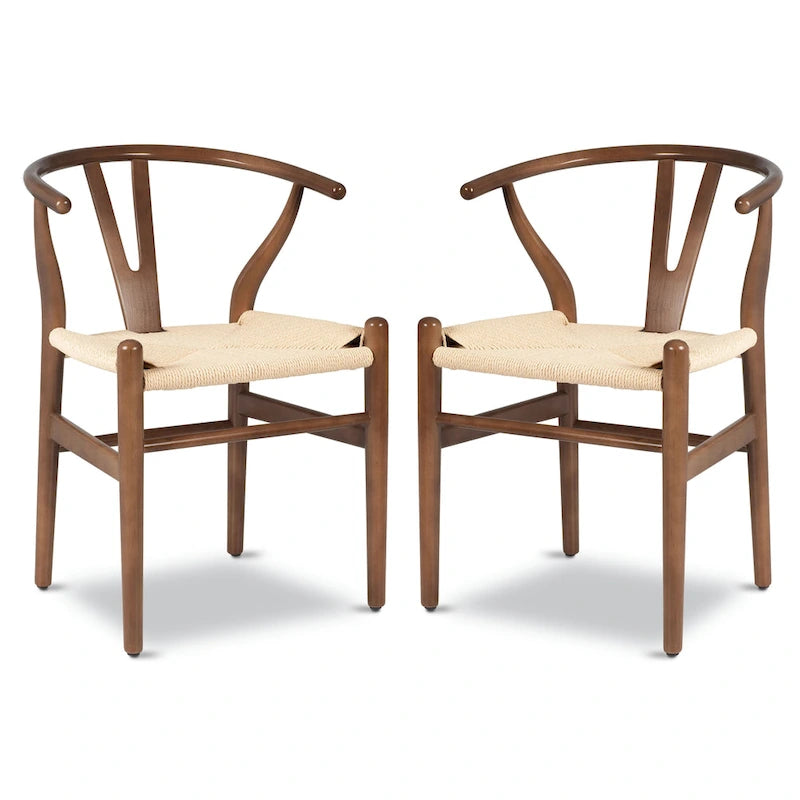 Chaise de salle à manger en corde tressée Mid-Century - Structure en bois massif