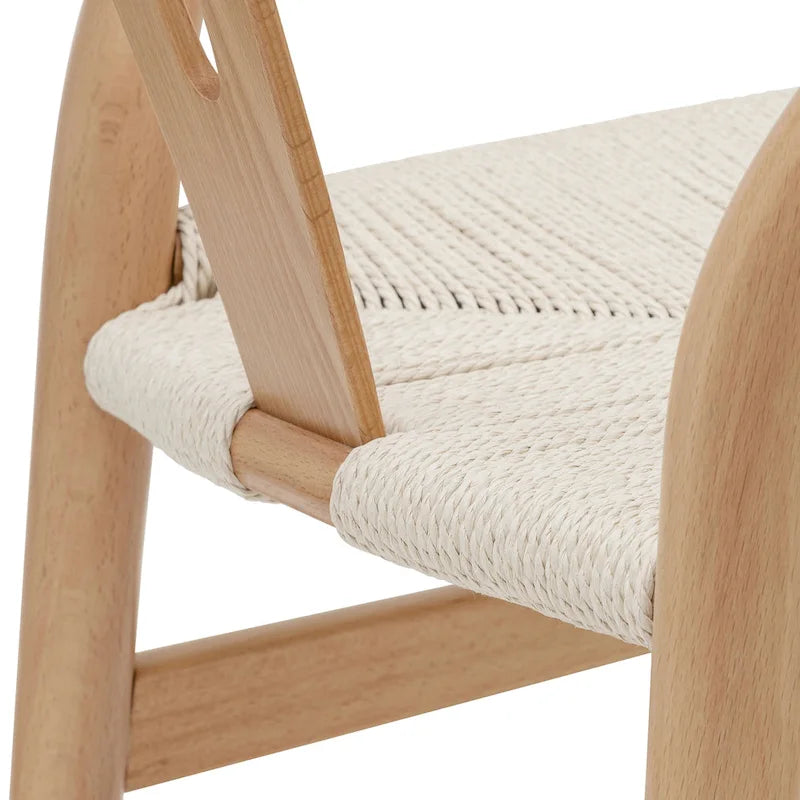 Chaise de salle à manger en corde tressée Mid-Century - Structure en bois massif