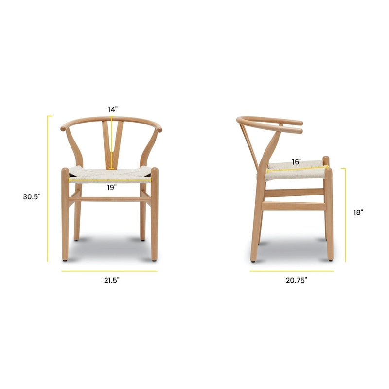 Chaise de salle à manger en corde tressée Mid-Century - Structure en bois massif