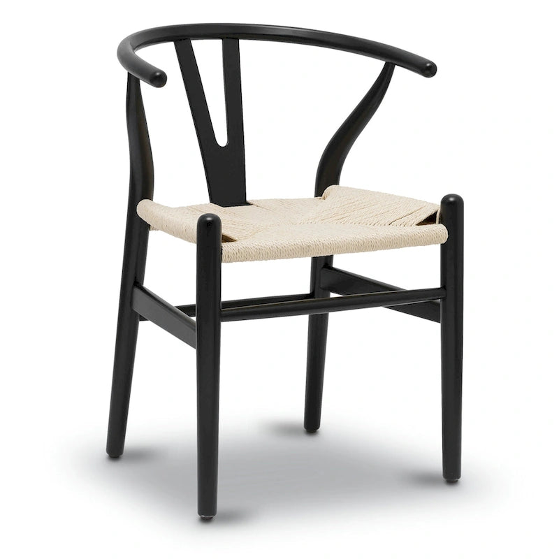 Chaise de salle à manger en corde tressée Mid-Century - Structure en bois massif