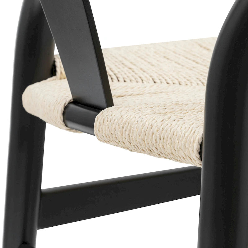 Chaise de salle à manger en corde tressée Mid-Century - Structure en bois massif