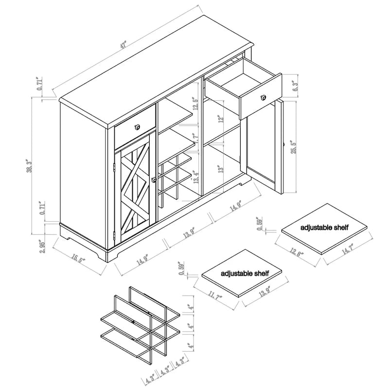 Cave à vin moderne à porte en X avec casier à vin intégré