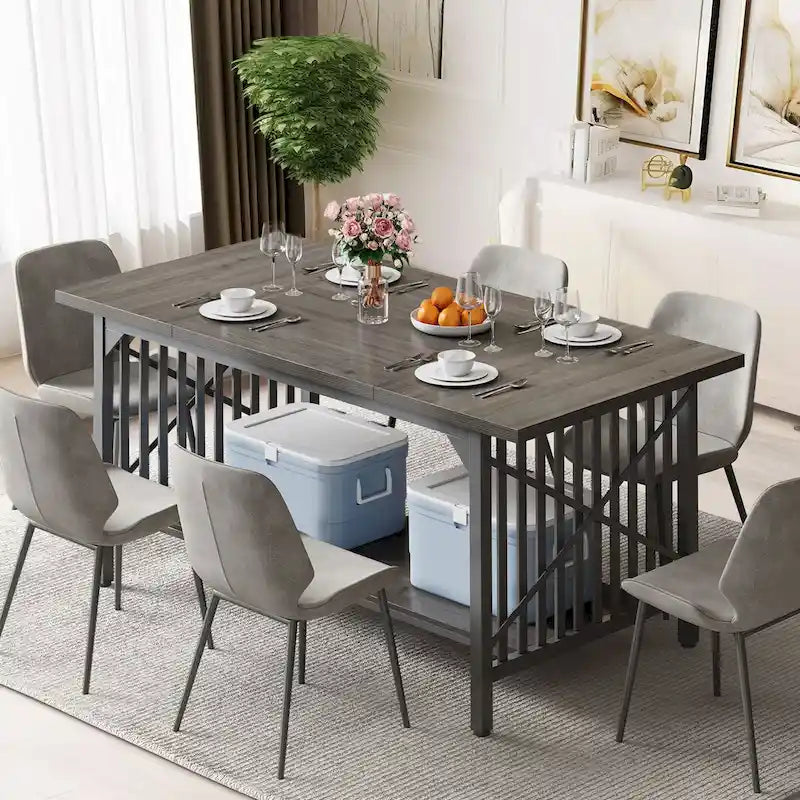 Grande table de salle à manger pour 6 à 8 personnes, table de cuisine style ferme industriel