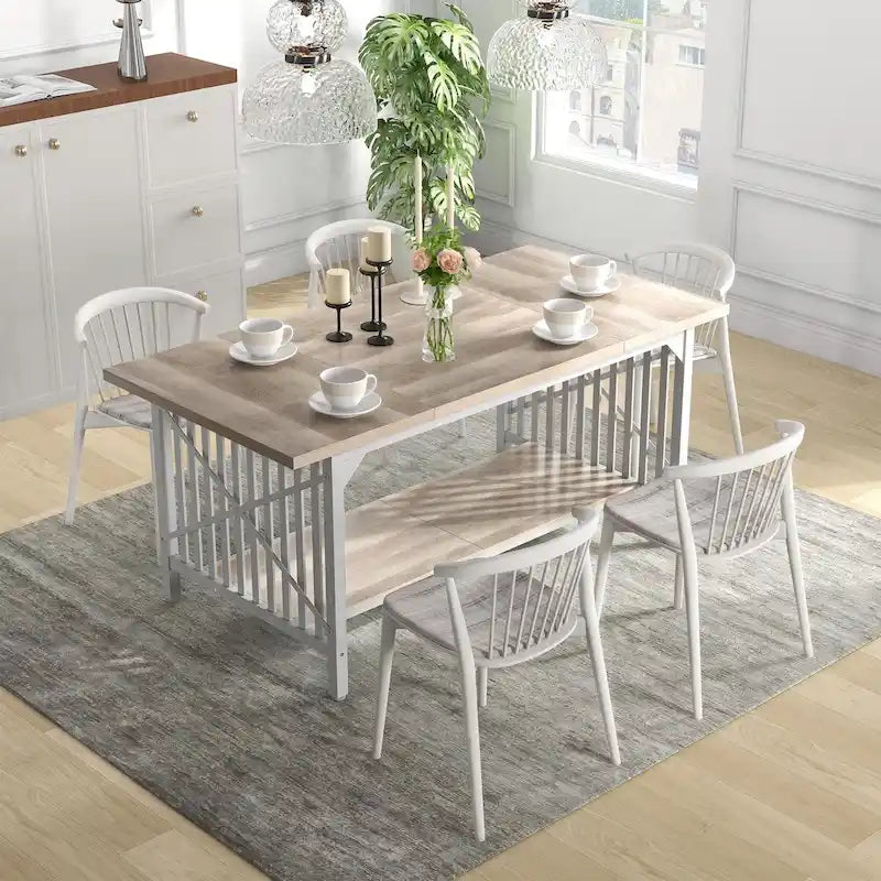 Grande table de salle à manger pour 6 à 8 personnes, table de cuisine style ferme industriel