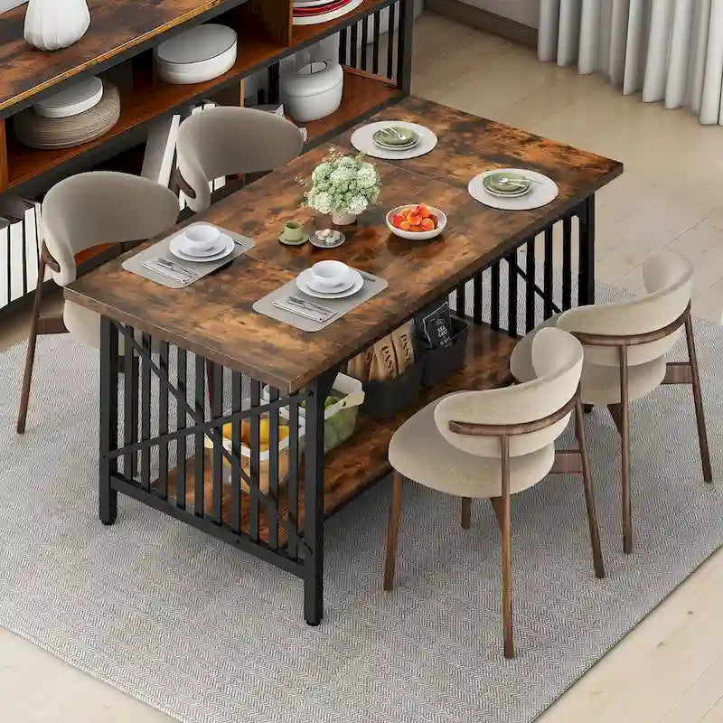 Grande table de salle à manger pour 6 à 8 personnes, table de cuisine style ferme industriel
