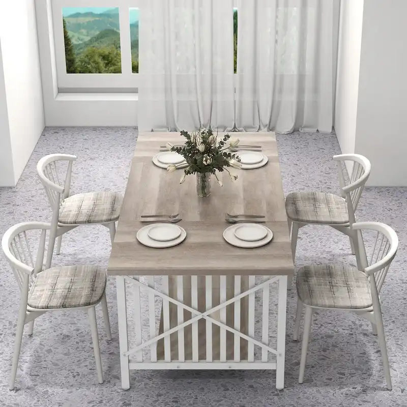 Grande table de salle à manger pour 6 à 8 personnes, table de cuisine style ferme industriel