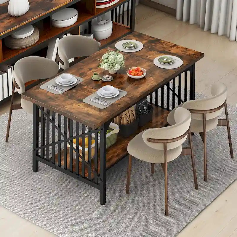 Grande table de salle à manger pour 6 à 8 personnes, table de cuisine style ferme industriel