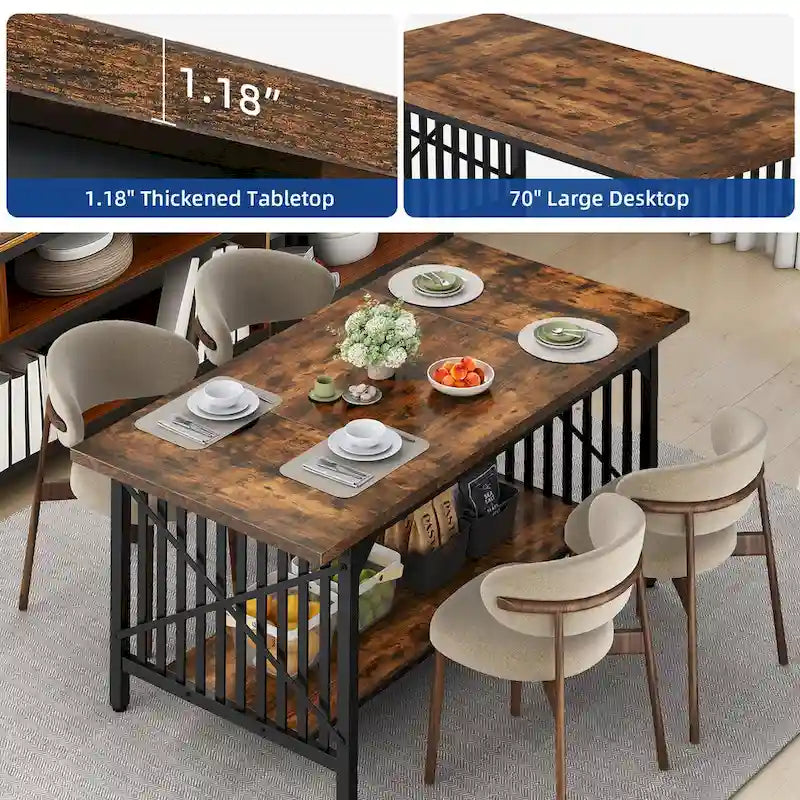 Grande table de salle à manger pour 6 à 8 personnes, table de cuisine style ferme industriel