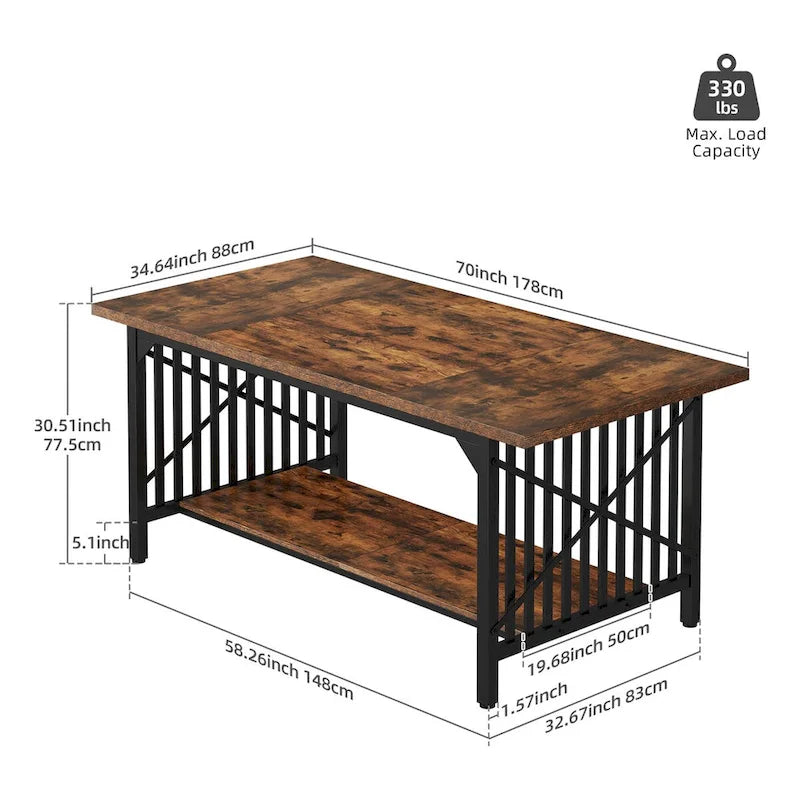 Grande table de salle à manger pour 6 à 8 personnes, table de cuisine style ferme industriel