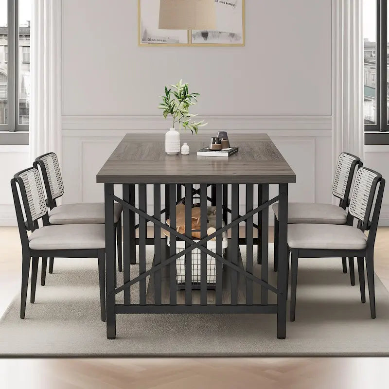 Grande table de salle à manger pour 6 à 8 personnes, table de cuisine style ferme industriel