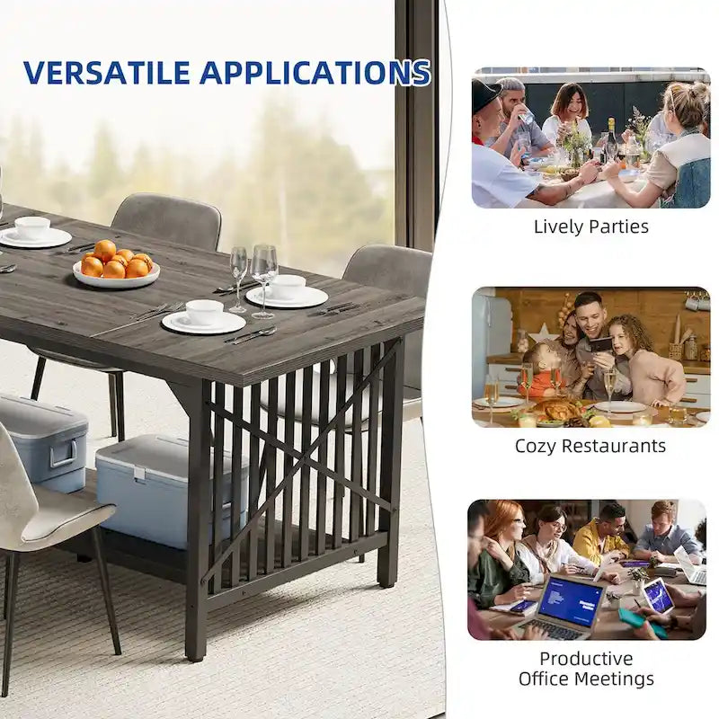 Grande table de salle à manger pour 6 à 8 personnes, table de cuisine style ferme industriel