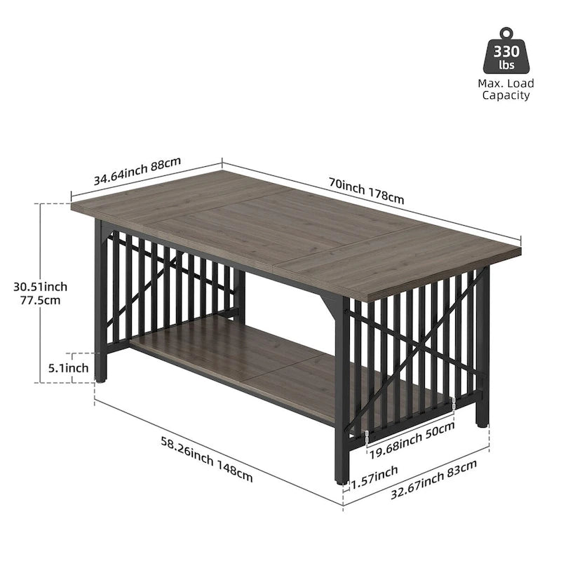Grande table de salle à manger pour 6 à 8 personnes, table de cuisine style ferme industriel
