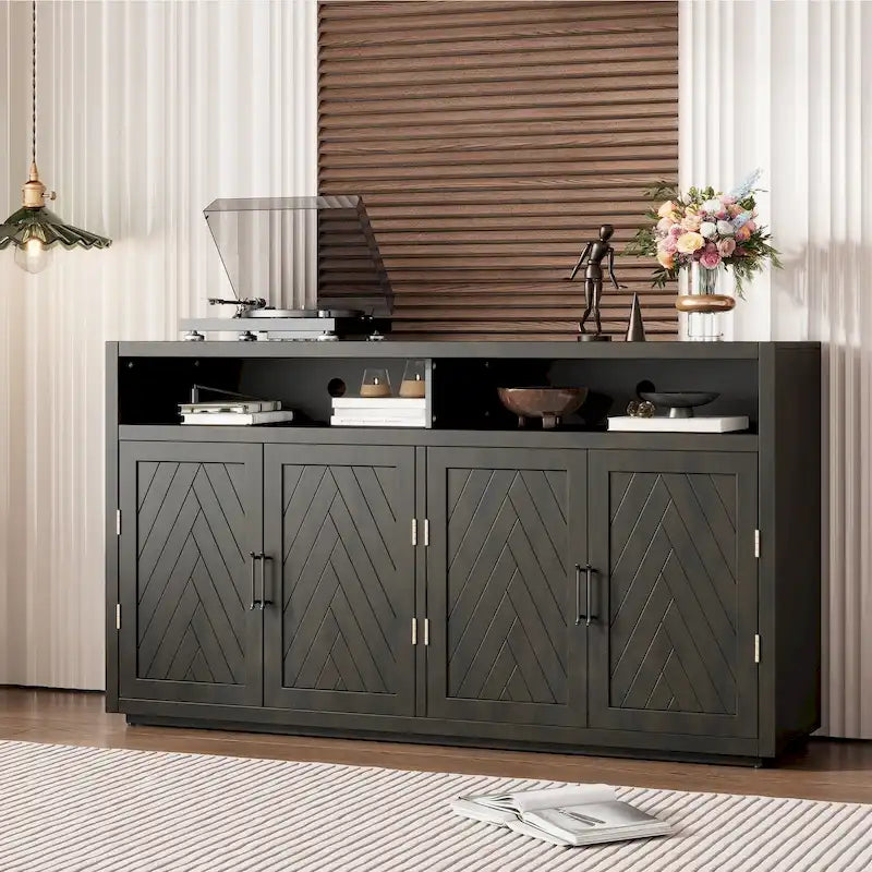 Buffet classique 4 portes avec rangement ouvert et étagères réglables