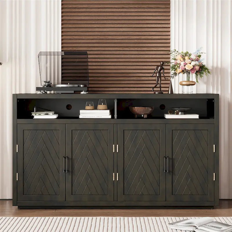 Buffet classique 4 portes avec rangement ouvert et étagères réglables